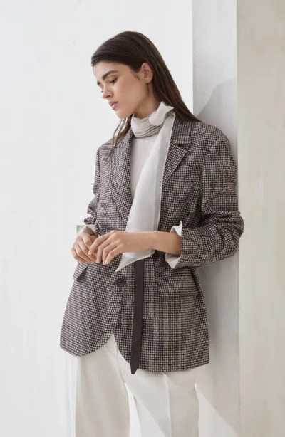 Brunello Cucinelli Houndstooth Blazer With Monili In Brown