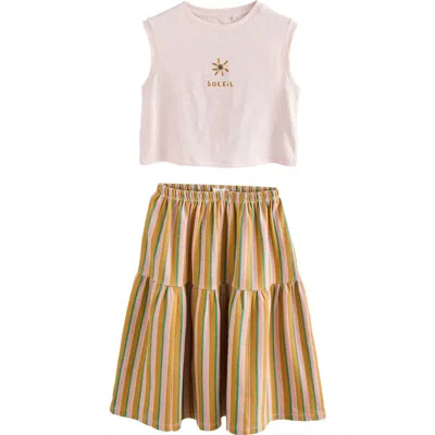 Next Kids' Just Wanna Have Sun Graphic Top & Tiered Skirt Set In Brown