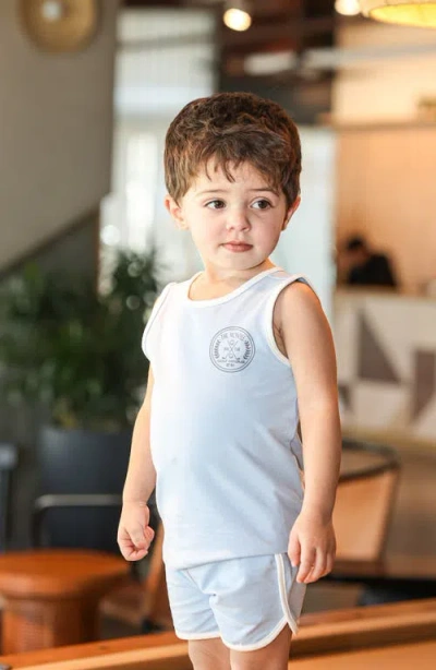 Maniere Manière Kids' Montee Golf Course Cotton Blend Tank & Shorts Set In Blue