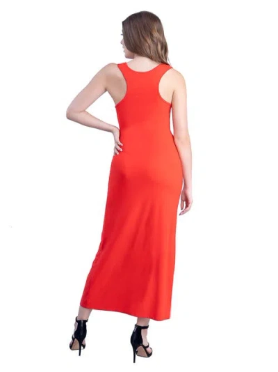 24seven Comfort Apparel Scoop Neck Maxi Dress With Racerback Detail In Red