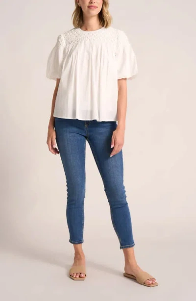 Matty M . Talluluh Honeycomb Puff Sleeve Top In White