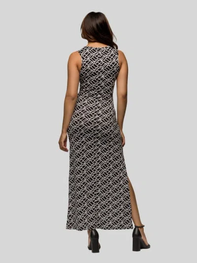 24seven Comfort Apparel Black And White Print Sleeveless Side Slit Maxi Dress In Black