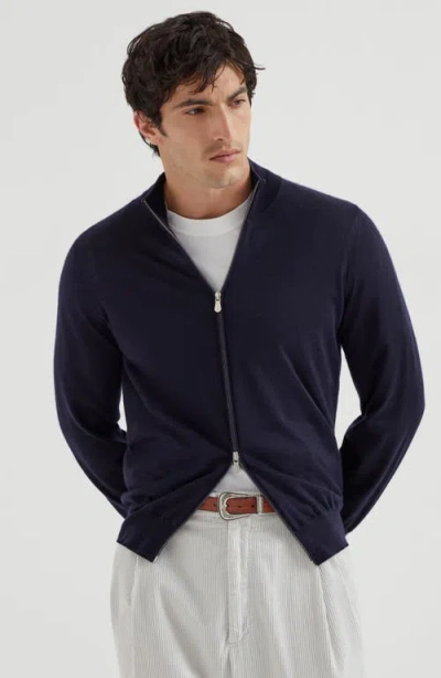 Brunello Cucinelli Wool And Cashmere Blend Cardigan In Blue