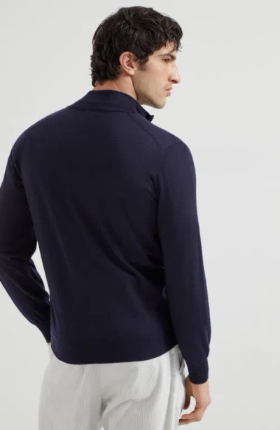 Brunello Cucinelli Wool And Cashmere Blend Cardigan In Blue