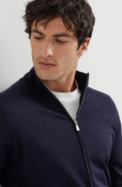 Brunello Cucinelli Wool And Cashmere Blend Cardigan In Blue