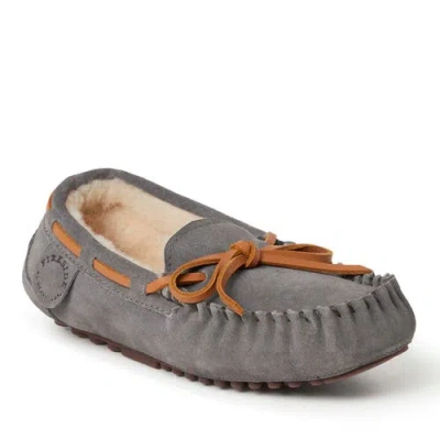 Dearfoams Kids' Fireside Parke Genuine Shearling Moccasin Slipper In Gray