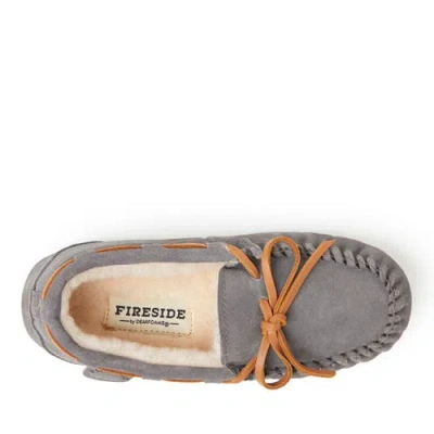 Dearfoams Kids' Fireside Parke Genuine Shearling Moccasin Slipper In Gray