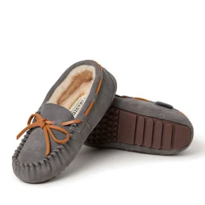 Dearfoams Kids' Fireside Parke Genuine Shearling Moccasin Slipper In Gray