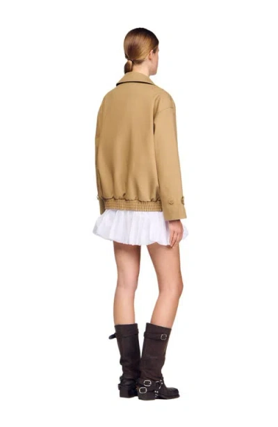 Sandro Short Oversized Trench Coat In Brown