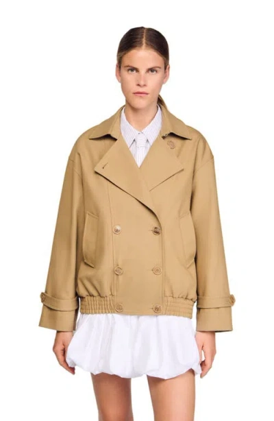 Sandro Short Oversized Trench Coat In Brown