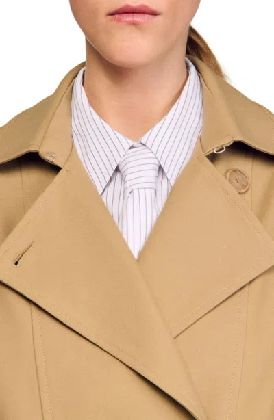 Sandro Short Oversized Trench Coat In Brown