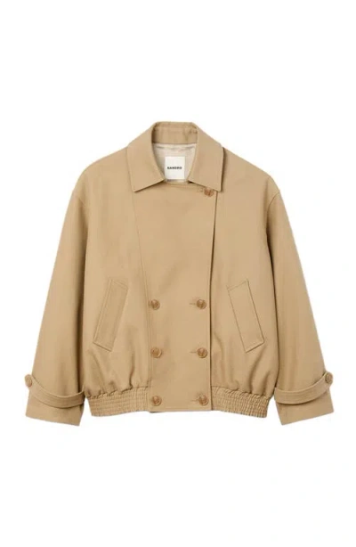 Sandro Short Oversized Trench Coat In Brown