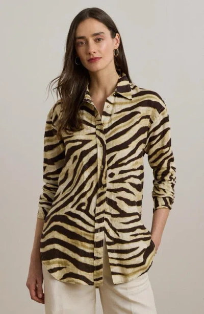 Ralph Lauren Women's Relaxed-fit Zebra-print Linen Shirt In Neutral