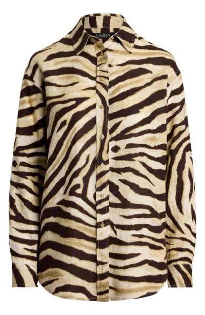 Ralph Lauren Women's Relaxed-fit Zebra-print Linen Shirt In Neutral