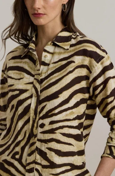 Ralph Lauren Women's Relaxed-fit Zebra-print Linen Shirt In Neutral