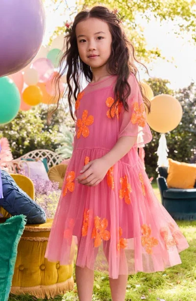 Next Kids' Flower Sequin Dress In Pink