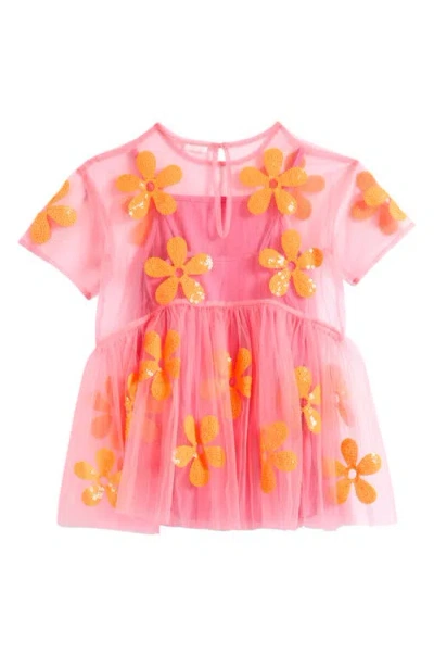 Next Kids' Flower Sequin Dress In Pink