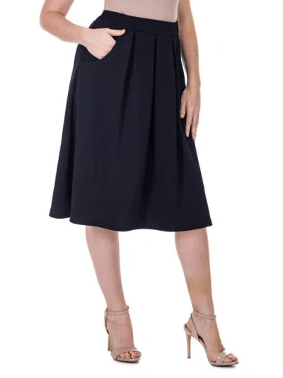 24seven Comfort Apparel Elastic Waist Pleated Knee Length Pocket Skirt In Blue