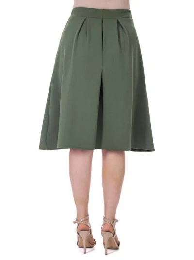 24seven Comfort Apparel Elastic Waist Pleated Knee Length Pocket Skirt In Green