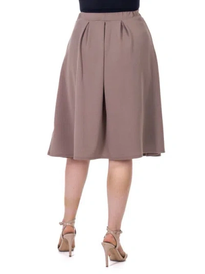 24seven Comfort Apparel Elastic Waist Pleated Knee Length Pocket Skirt In Brown
