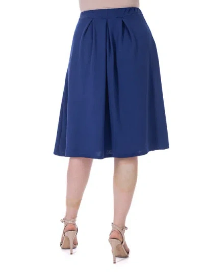 24seven Comfort Apparel Elastic Waist Pleated Knee Length Pocket Skirt In Blue