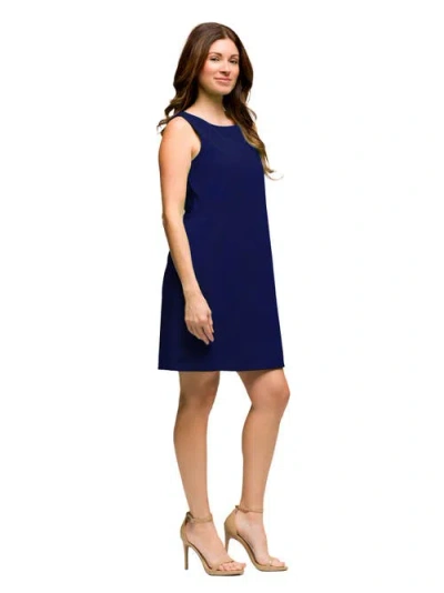 24seven Comfort Apparel Solid Color Sleeveless Mini Shift Dress In Blue