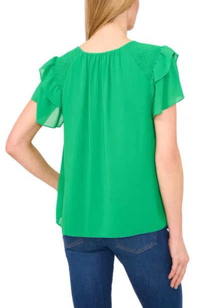 Cece Double Flutter Short Sleeve Top In Green