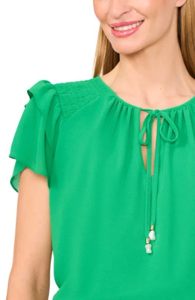 Cece Double Flutter Short Sleeve Top In Green