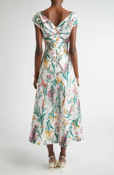 Lela Rose Floral Jacquard Fit & Flare Dress In Multi