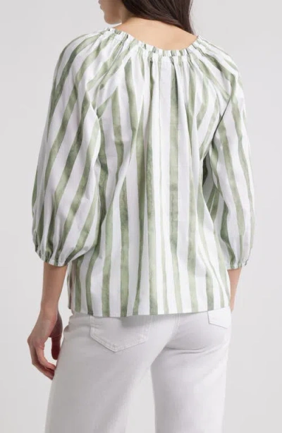 Bobeau Tie Neck Raglan Sleeve Top In Green