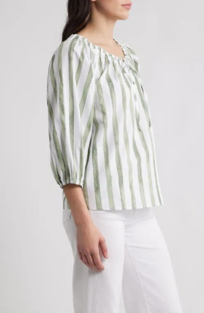 Bobeau Tie Neck Raglan Sleeve Top In Green