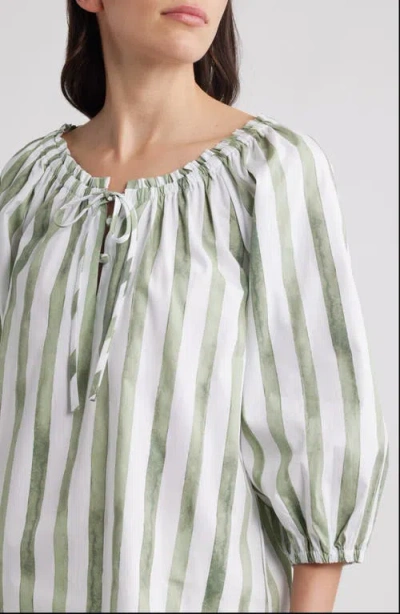 Bobeau Tie Neck Raglan Sleeve Top In Green