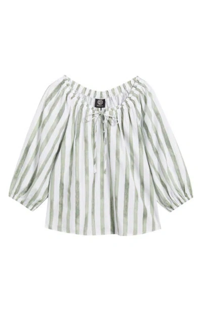 Bobeau Tie Neck Raglan Sleeve Top In Green