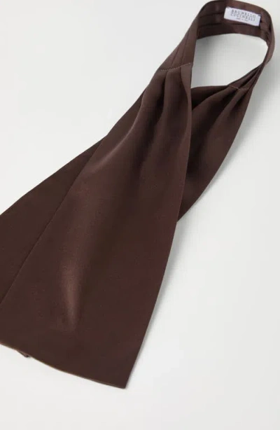Brunello Cucinelli Stretch Silk Satin Jabot In Brown