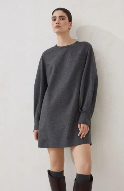 Brunello Cucinelli Twill Flannel Dress With Monili In Gray