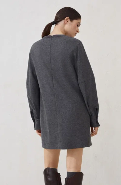 Brunello Cucinelli Twill Flannel Dress With Monili In Gray