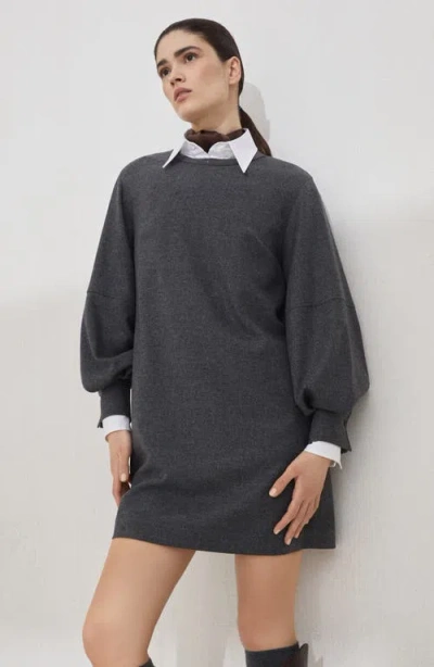 Brunello Cucinelli Twill Flannel Dress With Monili In Gray
