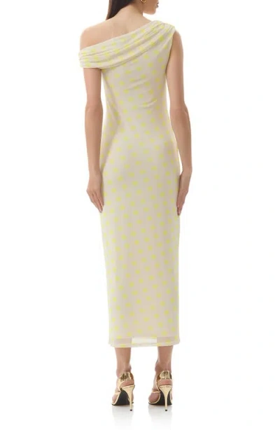 Afrm Holden One-shoulder Printed Mesh Midi Dress In Yellow