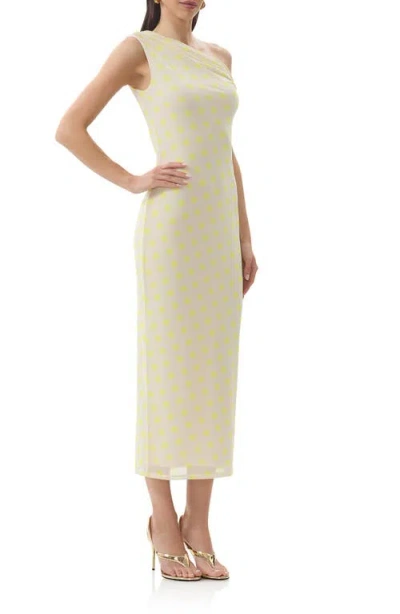 Afrm Holden One-shoulder Printed Mesh Midi Dress In Yellow