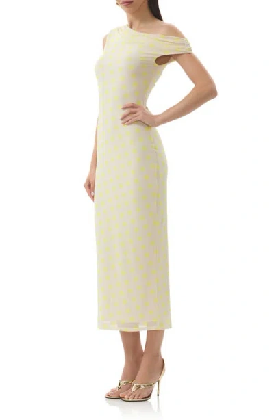 Afrm Holden One-shoulder Printed Mesh Midi Dress In Yellow