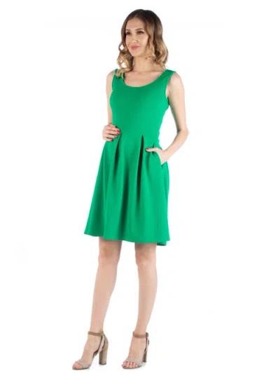 24seven Comfort Apparel Sleeveless Pleated Maternity Dress With Pockets In Green
