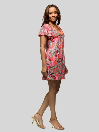 24seven Comfort Apparel Women's Pink Paisley Short Sleeve Scoop Neck Mini Dress In Multi