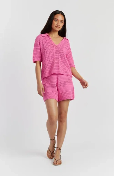 Chinti & Parker Cotton Crochet Short In Pink