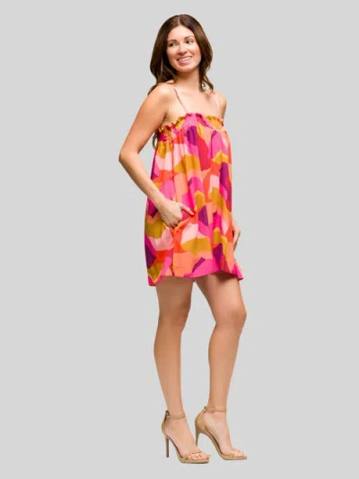 24seven Comfort Apparel Maternity Multicolor Square Neck Spaghetti Strap Smocked Pockets Mini Dress