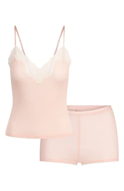 Skims Lace Cami & Shorts Set In Metallic
