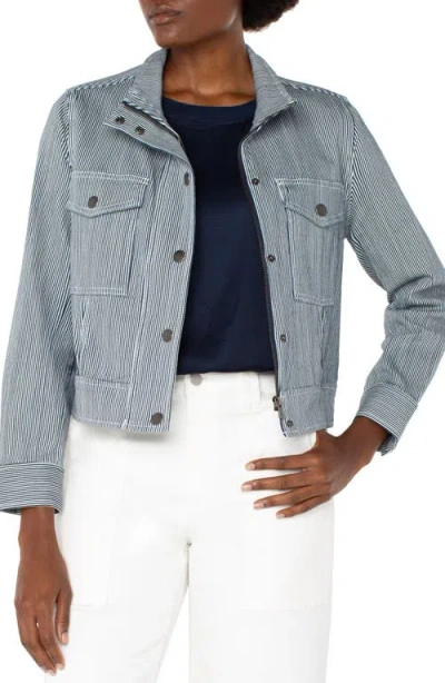 Liverpool Los Angeles Stripe Cotton Blend Crop Jacket In Gray