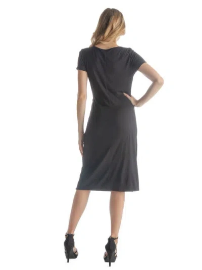 24seven Comfort Apparel Petites Short Sleeve Knee Length Faux Wrap Dress In Gray
