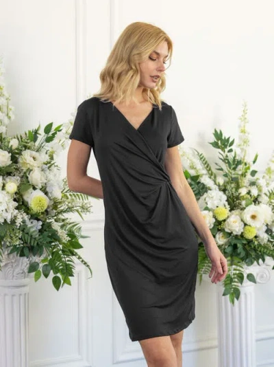 24seven Comfort Apparel Short Sleeve Knee Length Faux Wrap Dress In Purple
