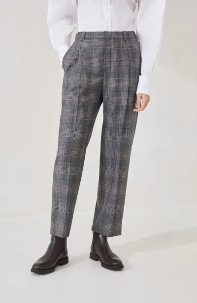 Brunello Cucinelli Prince Of Wales Baggy Trousers In Gray