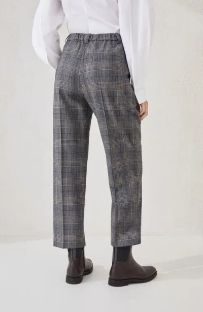 Brunello Cucinelli Prince Of Wales Baggy Trousers In Gray